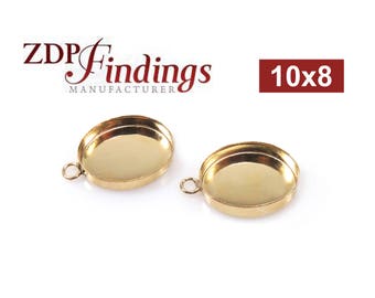 10pcs x Oval 10x8mm Bezel Cups with Loop 14k Gold Filled - Choose your depth ,by ZDP Findings MANUFACTURER