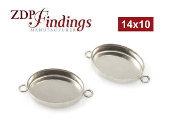 10pcs x Oval 14x10mm Bezel Cup Connector Sterling Silver 925 (OV14104)  by ZDP Findings MANUFACTURER