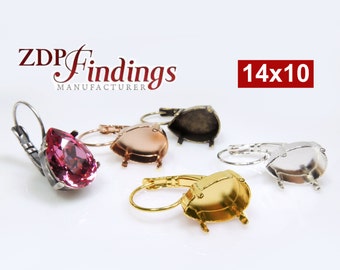 6 stuks x druppelvormige oorbellen 14 x 10 mm met hendel aan de achterkant, passend voor Europees 4320-kristal, kies je afwerking (LBPR1410V) door ZDP Findings FABRIKANT