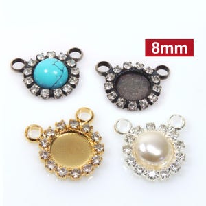 Centerpiece Pendant Base with Clear Crystal Rhinestones Round Bezel fit Cabochon 8mm, Choose Your Finish (66011101V)