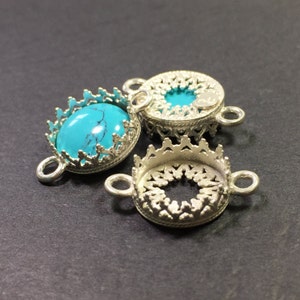 4pcs x Quality Cast 12mm Shiny Sterling Silver 925 Filigree Bezel Cup Connector Setting For Pendant or Earrings Flat Back Cabochon 2500288SH