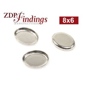 May include: Three silver oval-shaped metal trays, each measuring 8 by 6 inches. The trays are on a white background. The text "ZDP Findings Manufacturer" is in red at the top of the image. The text "8x6" is in red at the top right of the image.