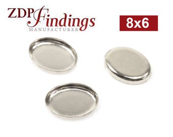 20 stuks x ovale bekers met rand van 8 x 6 mm sterlingzilver 925 (OV860V) ZDP-fabrikant,