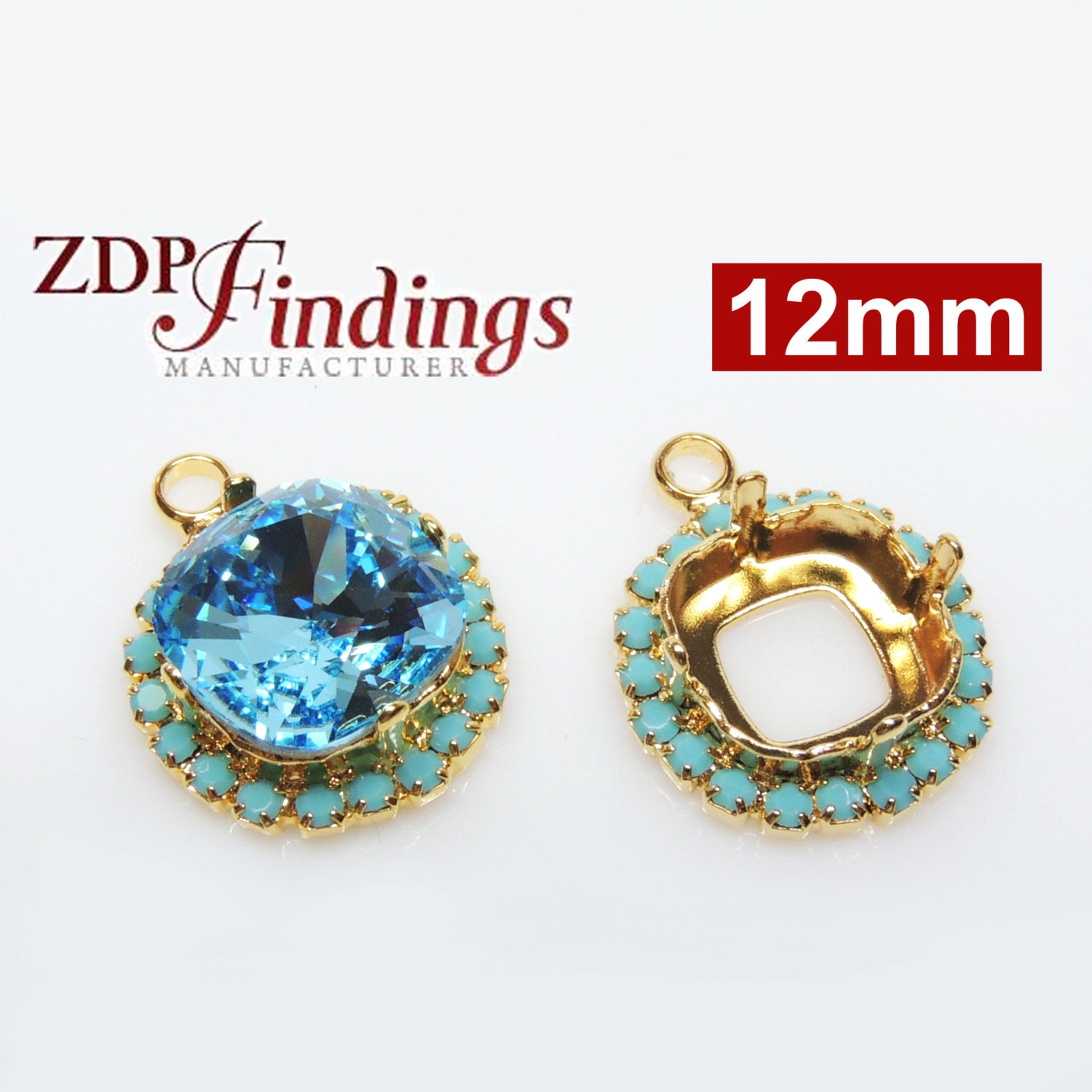 2pcs X Square 12mm Gold Plated Bezel Tray Pendant Open Back