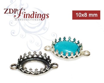 6pcs x Oval 10x8mm Quality Cast Bezel Cup, Tray, Connectors, For Setting Sterling Silver 925,Choose Your Finish (8696SV)
