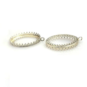 2 piezas de bisel ovalado de corona de plata esterlina 925 de 30 x 22 mm de calidad fundida con 1 aro conector para cabujón de parte posterior plana (2500459)
