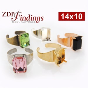 4pcs x Octagon 14x10mm Adjustable Ring Bezel For Setting Suitable Swarovski 4610, Choose your Finish (RGK14OCV) by ZDP Findings MANUFACTURER
