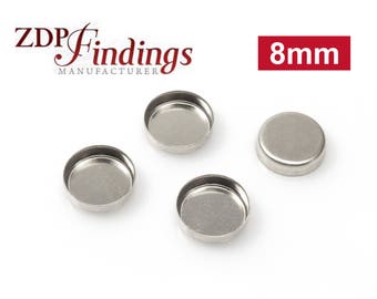 20pcs x Round 8mm Bezel Cups Sterling Silver 925 (RD80V)