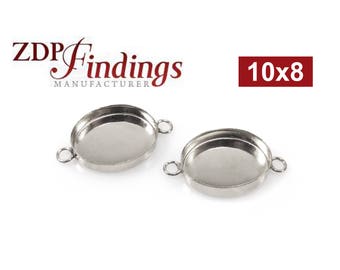 10 stuks x ovaal, 10 x 8 mm omlijsting, kopjes, connector, sterlingzilver 925 (OV1084), ZDP-bevindingen FABRIKANT: