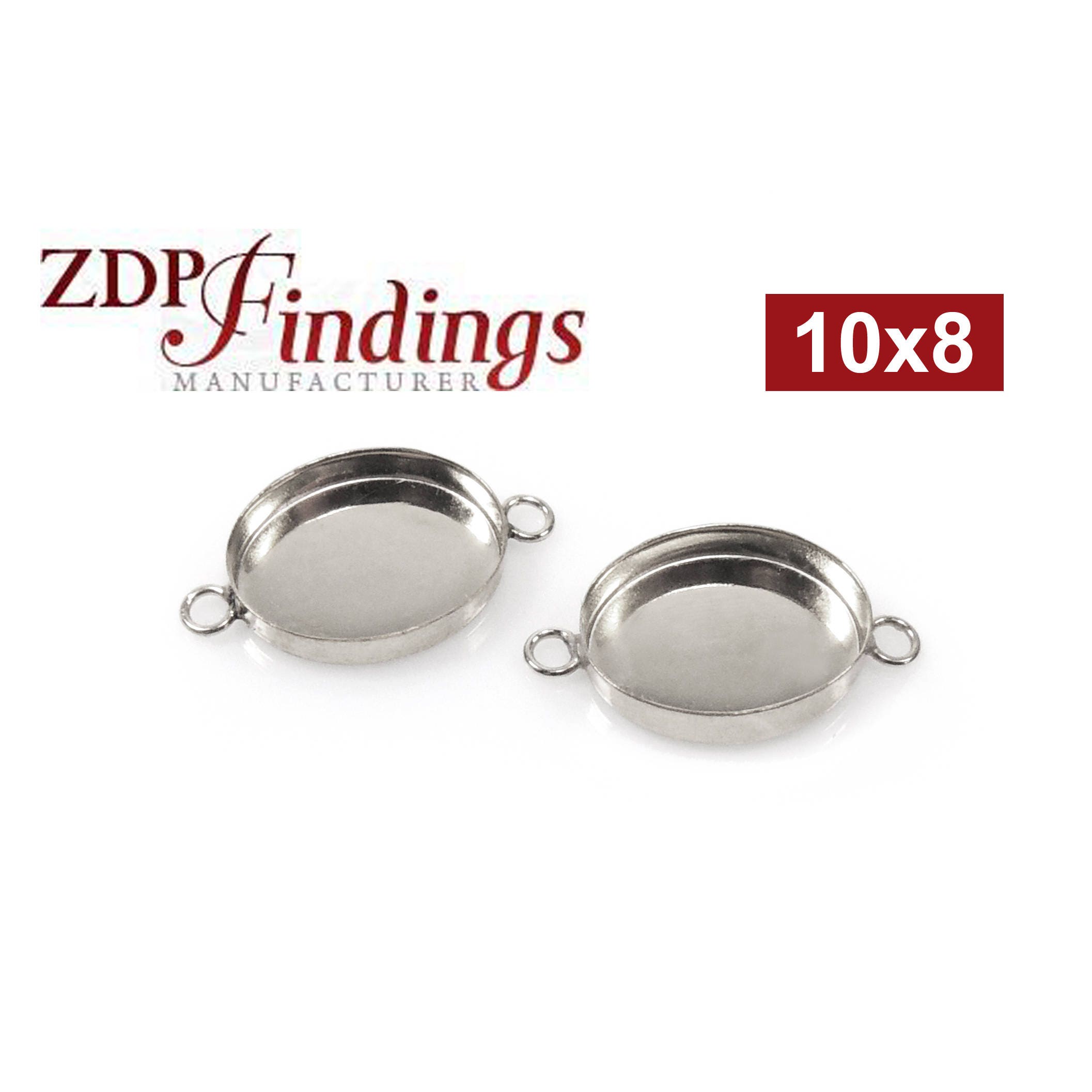 10pcs X Oval 10x8mm Bezel Cups Setting Connector Sterling Silver