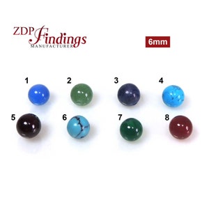 6 cuentas redondas de esfera de piedras preciosas naturales de 6 mm x medio perforadas, elija su piedra (RDCBHDVAR)