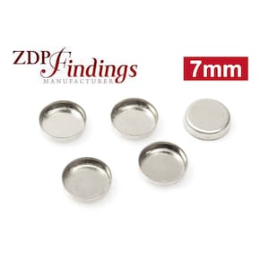 24 piezas de copas de bisel redondas de 7 mm en plata de ley 925 (RD70V)
