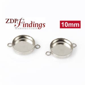 10pcs x Round 10mm Bezel Cups with 2 Loops; Sterling Silver 925 (RD104)  by ZDP Findings MANUFACTURER