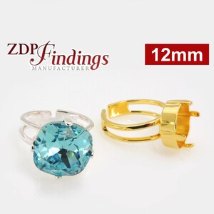4 piezas x bisel cuadrado de 12 mm Ajuste de anillo ajustable para cristal Swarovski 4470, elija su acabado (SQ12RGV) por ZDP Findings FABRICANTE