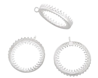 2 x okrągły wisiorek z oprawą w kształcie korony o średnicy 30 mm ze srebra próby 925 z kamieniem szlachetnym w oprawie z pętelką i płaskim tyłem (2500457)