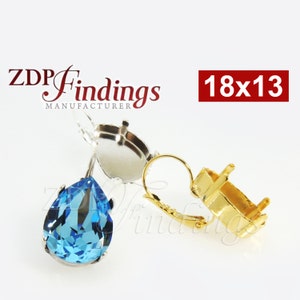 6pcs x 18x13mm Pear Bezel Lever Back Earrings Setting Fit Swarovski 4320 Crystal, Choose your Finish (LBPR1813V)