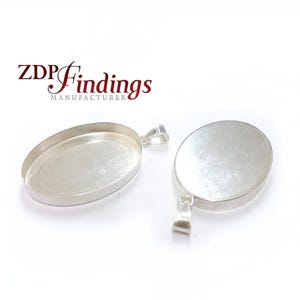 2 Stück x Sterling Silber 925 Oval Anhänger Bezel Cup 30x22mm mit Öse (POV3022)