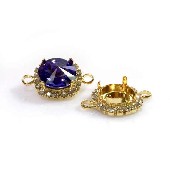 2pcs X Round 12mm Gold Plated Rhinestone Bezel Tray