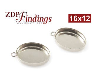 8pcs Bezel Setting  Oval 16x12mm Bezel Cup With Loop Pendant Setting Sterling Silver 925 (OV16121) ZDP Findings MANUFACTURER
