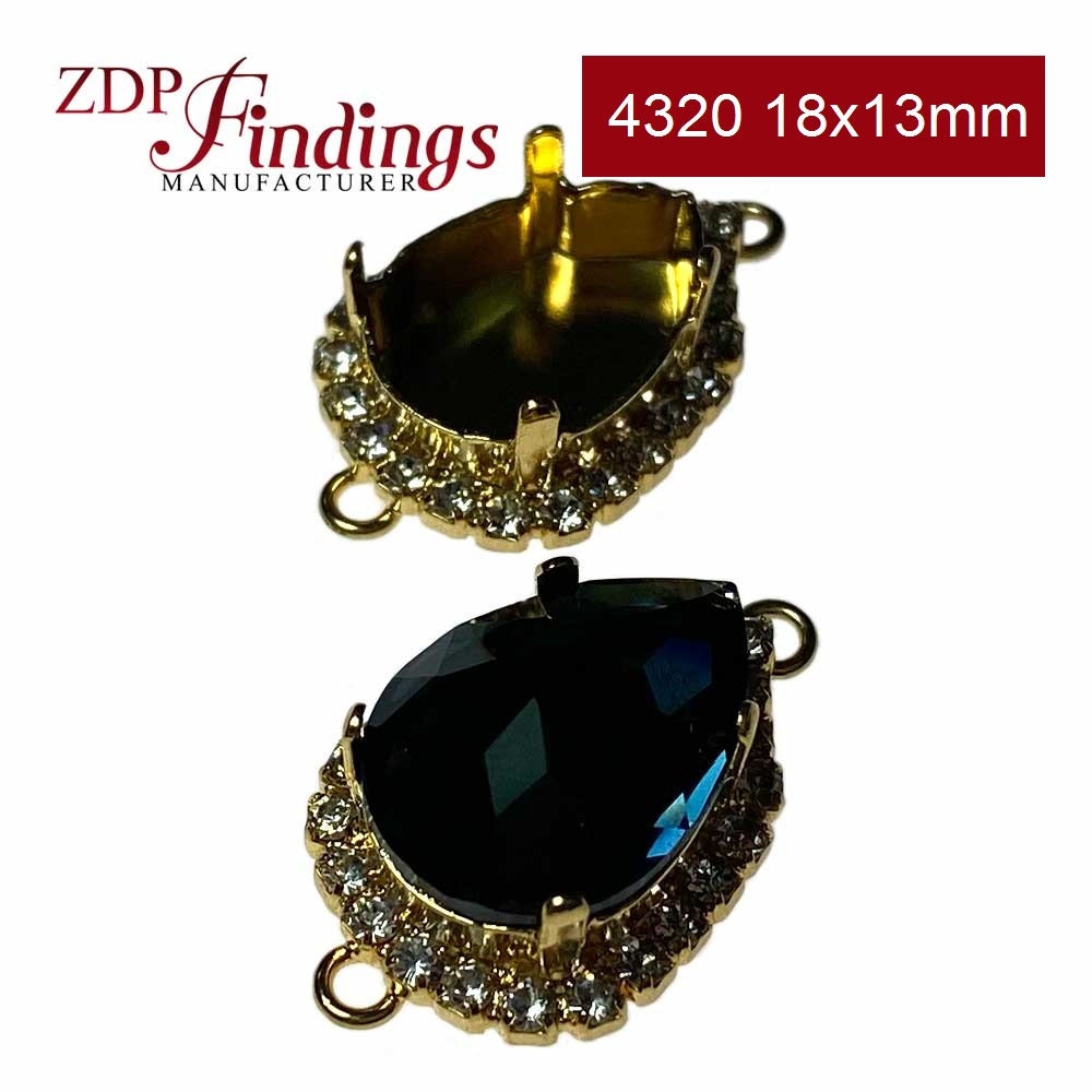 2pcs Teardrop 18x13mm Bezel Pendant W/ Crystal Rhinestone