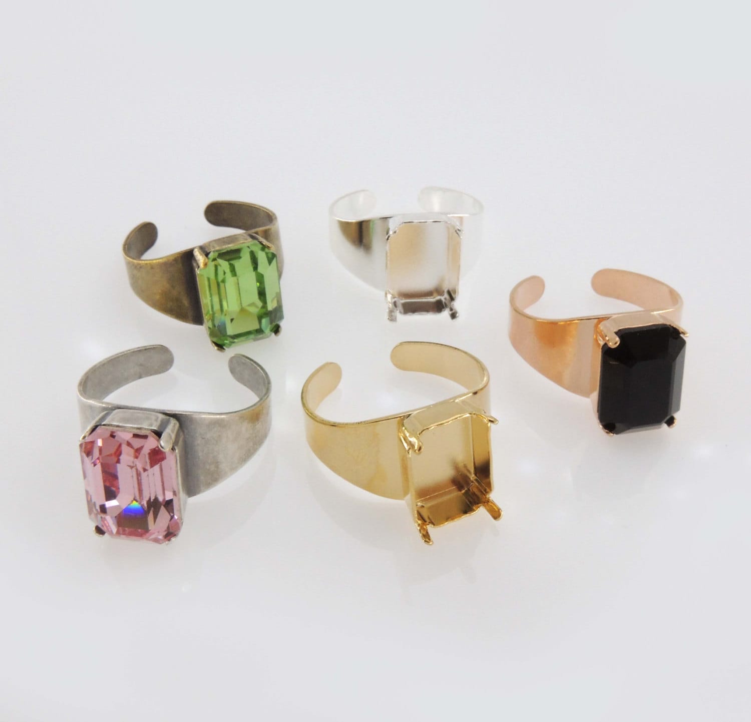 4pcs X Octagon 14x10mm Adjustable Ring Bezel for Setting Suitable