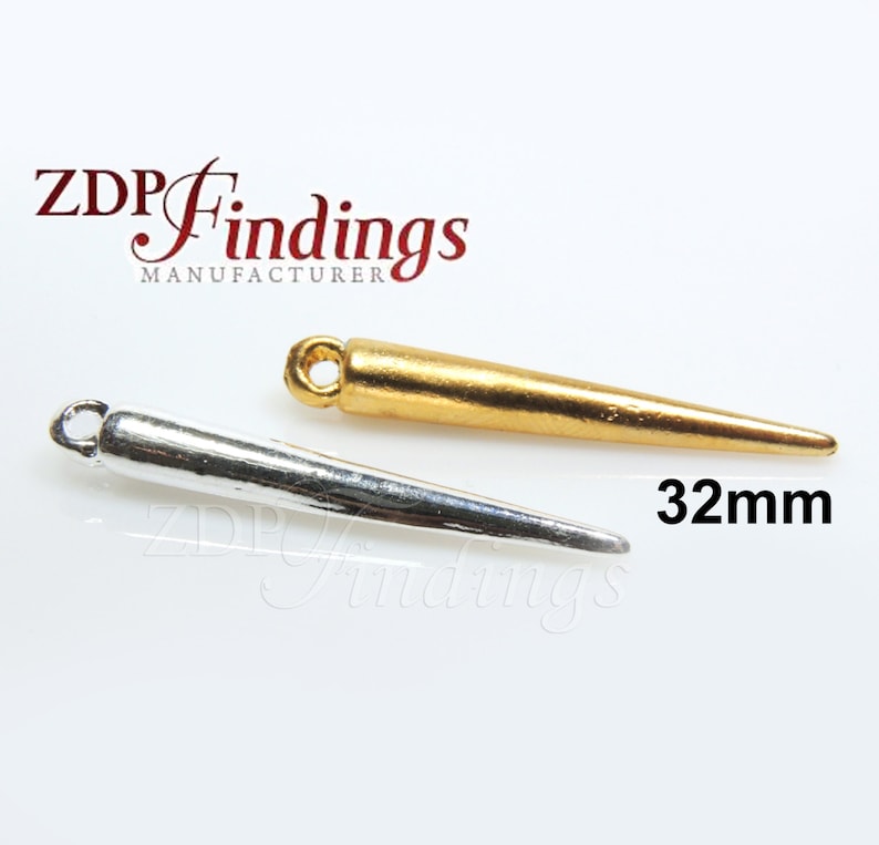 6pcs x 32X4.5mm Long Gold or Silver Metal Stick Bar Tooth Pendant Charm BBD22 Choose your Finish