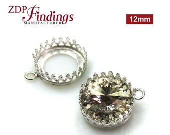 Shiny Sterling Silver 925 Bezel Cup Setting: 12mm Round Crown (4pcs)