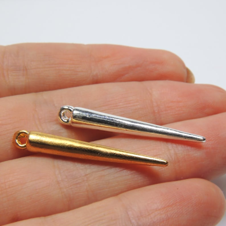 6pcs x 32X4.5mm Long Gold or Silver Metal Stick Bar Tooth Pendant Charm BBD22 Choose your Finish