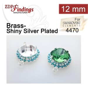 4Pcs x Square 12mm Bezel Pendant For Setting w/ Turquoise Rhinestone  fit Swarovski 4470 Shiny Silver Plated (SQ12PVTRSSP)
