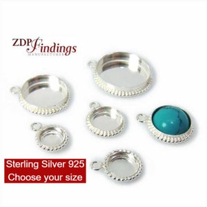 New! Round Sterling Silver 925 Ball Wire Bezel Cup Tray Pendant For Setting Flat Back Stone, Choose your Size (RDV1BWV)