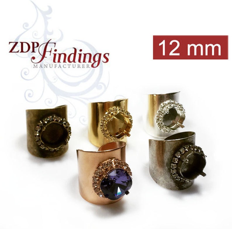 Wide Ring with Clear Crystal Rhinestones Bezel Setting,fit 12mm Square Swarovski 4470 Choose your Finish (RGWSQ12CRYV)