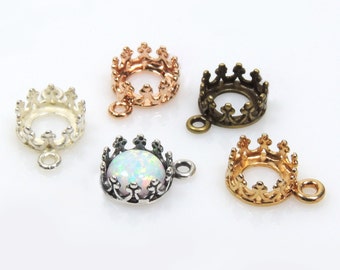 10Pcs x Round 5mm Crown Bezel Charm Pendant Setting Earrings fit Cabochon Gemstone, Choose your Finish (11076V)