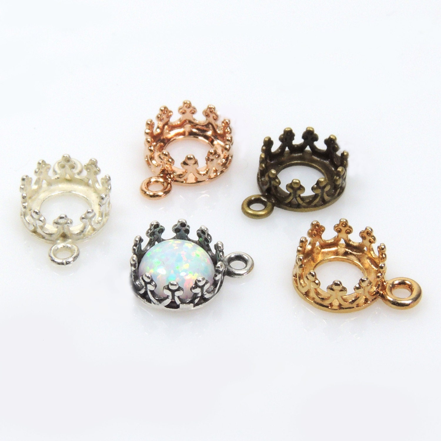 Small Crown Bezel Cup Charms | Silver Crown Drops | 6mm Bezel Tray | Tiny  Mini Cabochon Setting | Jewelry Supplies (6pcs / Tibetan Silver / 10mm x