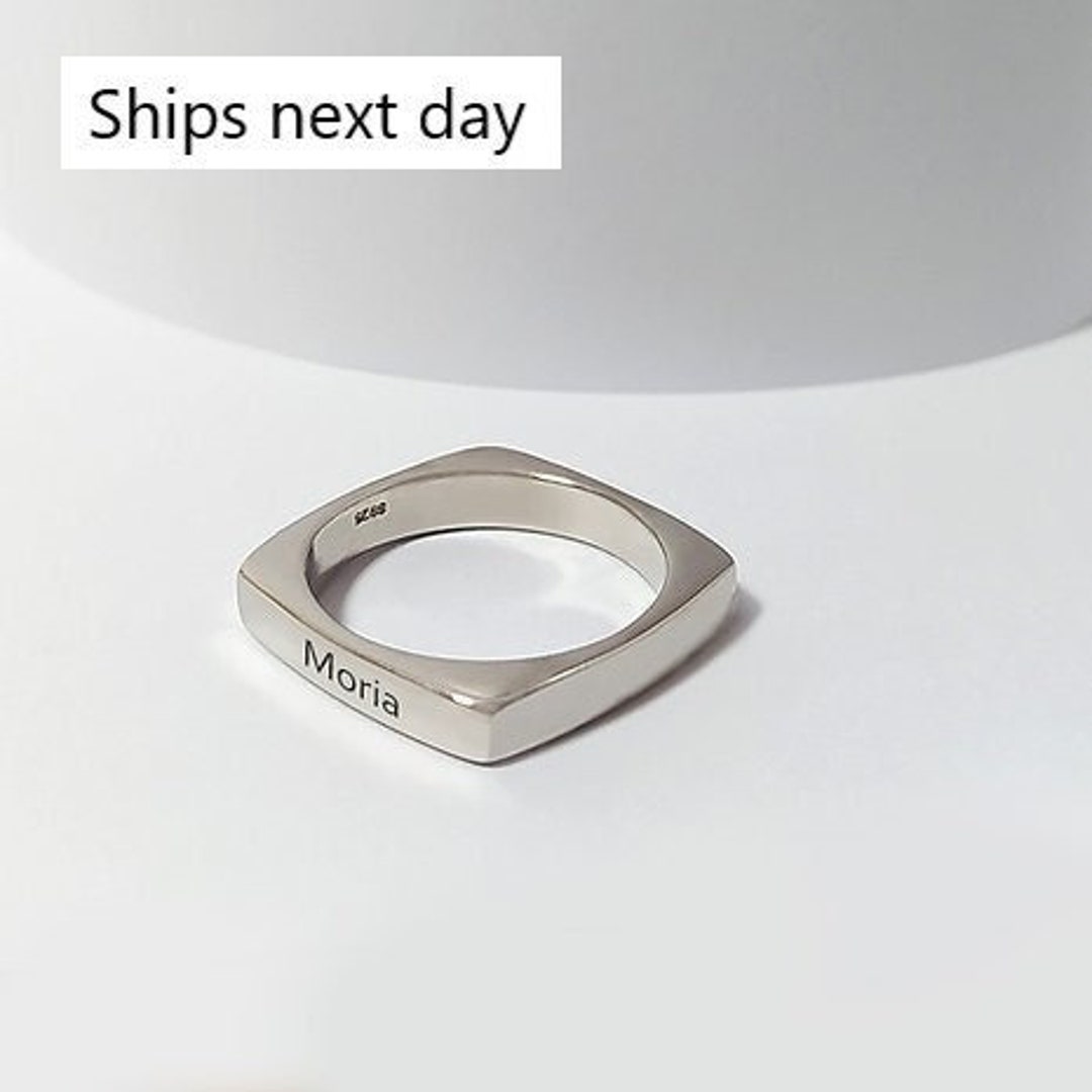Sterling Silver Personalized High Quality Square Ring, Classic Ring ...