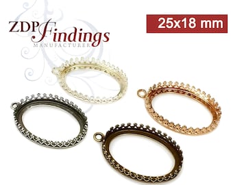 May include: Three oval-shaped metal frames with a decorative crown design. The frames are 25x18 mm and are available in silver, gold, and bronze.