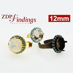 Base de anillo cuadrada ajustable de 12 mm para engaste con diamantes de imitación turquesa para Swarovski 4470, elija su acabado (RGSQ12TRSV)