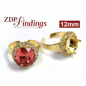 Anillo de diamantes de imitación ajustable cuadrado de 12 mm con baño de oro brillante compatible con cristal Swarovski 4470 (RGSQ12CRYGP)