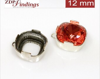 2pcs x Quality Cast Heavy 12mm Sterling Silver 925 Bezel Cup Pendant Settings fit European 4470 crystals. Choose Your Finish (N3SV)