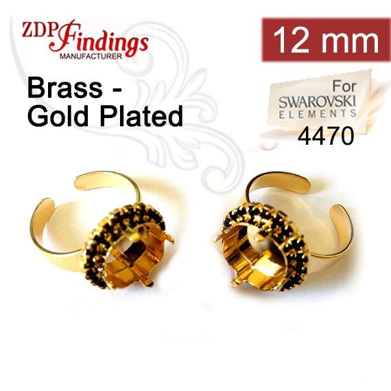 12mm Shiny Gold Plated Adjustable Square Ring Base for Setting W