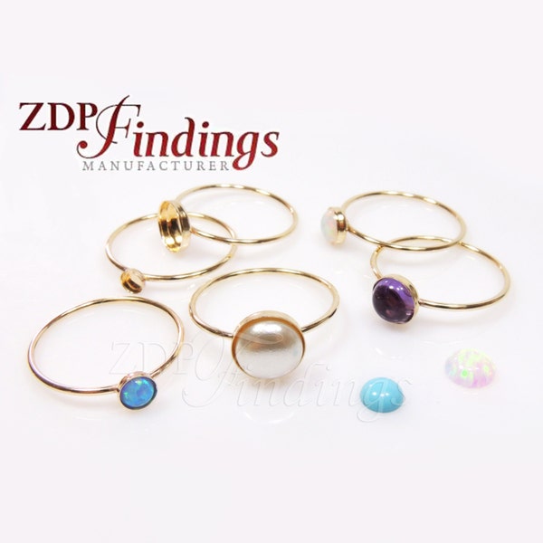 1pc x 14k Gold Filled delicate Skinny Stacking Bezel cup Ring fit Round Cabochon Gemstone, Choose Your Size (XR0XTGF) by ZDP Findings