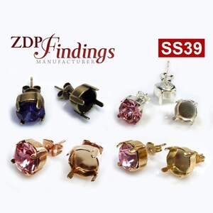 10pcs x Round 8mm Post Stud Earring Setting Base Fit Cabochon or European ss39 Crystal, Choose Your Finish (PORD39SSV)by ZDP Findings MANUFA