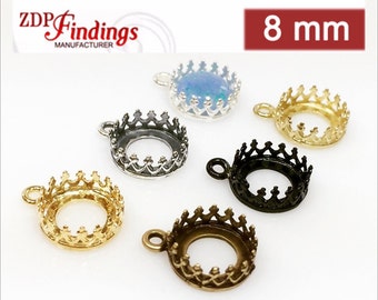 20pcs x Round 8mm Crown Gallery Bezel Cap Tray Pendant Setting Fit Cabochon Gemstone, Choose Your Finish (8164V)by ZDP Findings MANUFACTURER