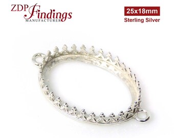 2pcs x Quality Cast 25x18mm Sterling Silver Oval Bezel Cup Connector (8922SH) by ZDP Findings MANUFACTURER