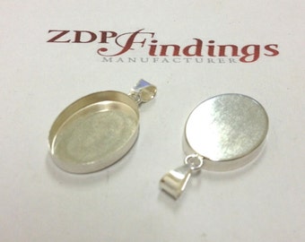 ZDP Findings MANUFACTURER - 2pcs x Oval 25x18mm Bezel Setting with Bail, Sterling Silver 925 (POV2518)