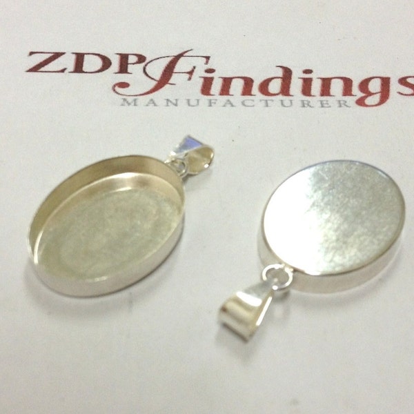 ZDP Findings MANUFACTURER - 2pcs x Oval 25x18mm Bezel Setting with Bail, Sterling Silver 925 (POV2518)