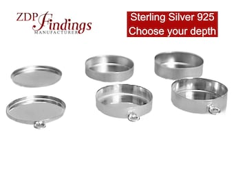 High Stone Resin Round Tray Pendant Sterling Silver 925 Bezel Cups Available in Various Sizes and Depths