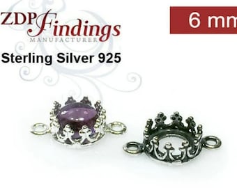 10pcs x Quality Cast 6mm Round Bezel Cups Connectors Sterling Silver 925, Choose your Finish (9570SV)