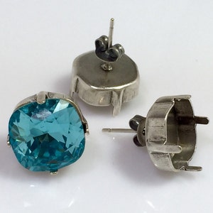 6 piezas de bisel de poste chapado en plata antigua cuadrado de 12 mm para engarce de aretes. Compatible con Swarovski 4470 (POSQ12ASP)