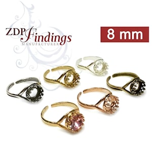 6pcs x Round 8mm Quality Cast Bezel Cup Blank Rings For Setting. Choose Your Finish (8680V)