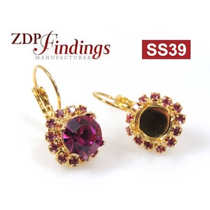2 piezas x Ronda 39ss Bisel Palanca trasera Ajuste de arete Ajuste Swarovski ss39 Cristal, chapado en oro con diamantes de imitación rosas (LB39SSPNGP)